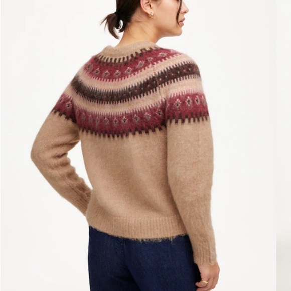 NEW Madewell Fair Isle Alpaca-Blend Sweater Camel Burgundy Size M - Picture 3 of 12